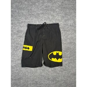 Batman Black Yellow Logo Swim Trunks Board Shorts Mens Small DC Comics